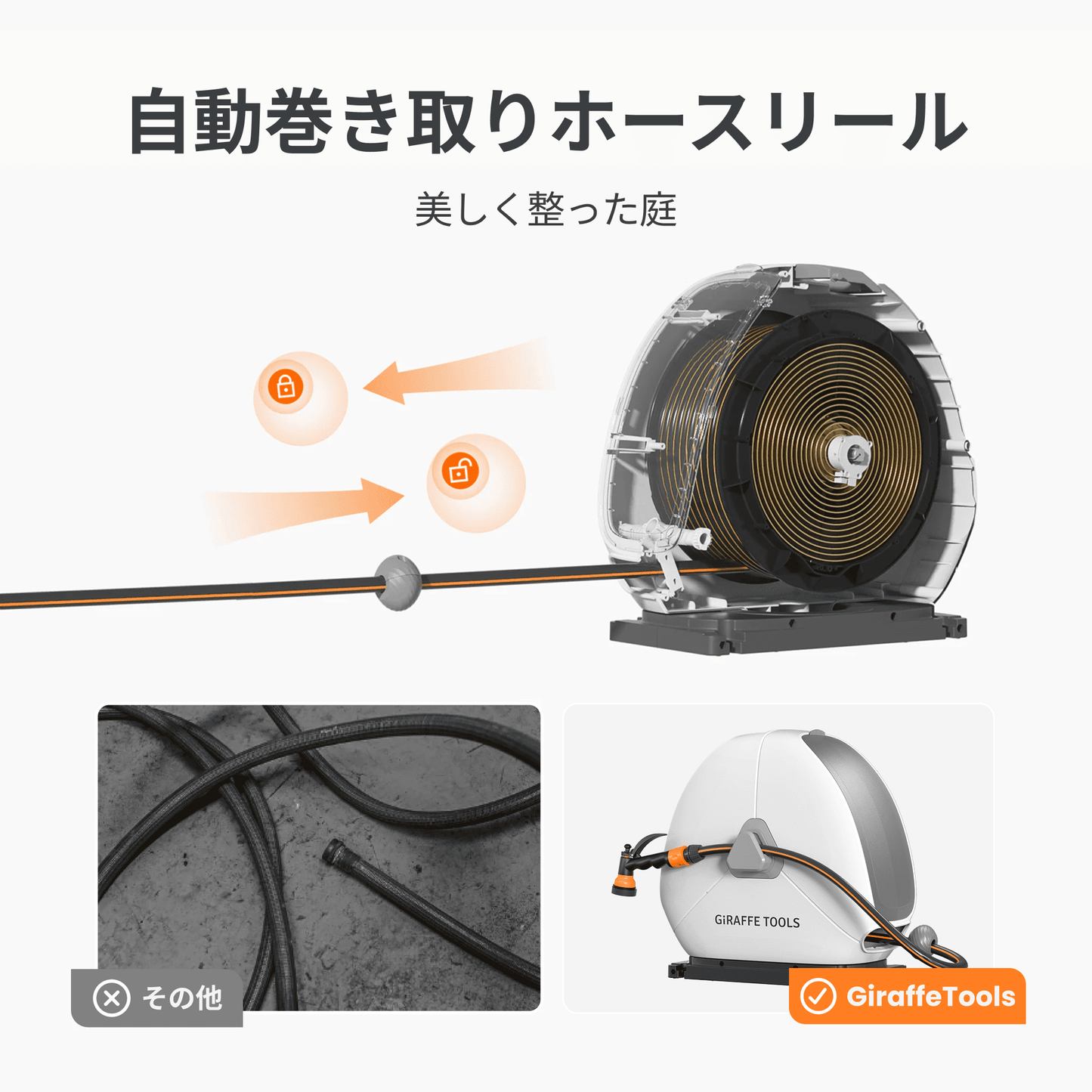 自動巻き取りホースリール 25m×1/2インチ