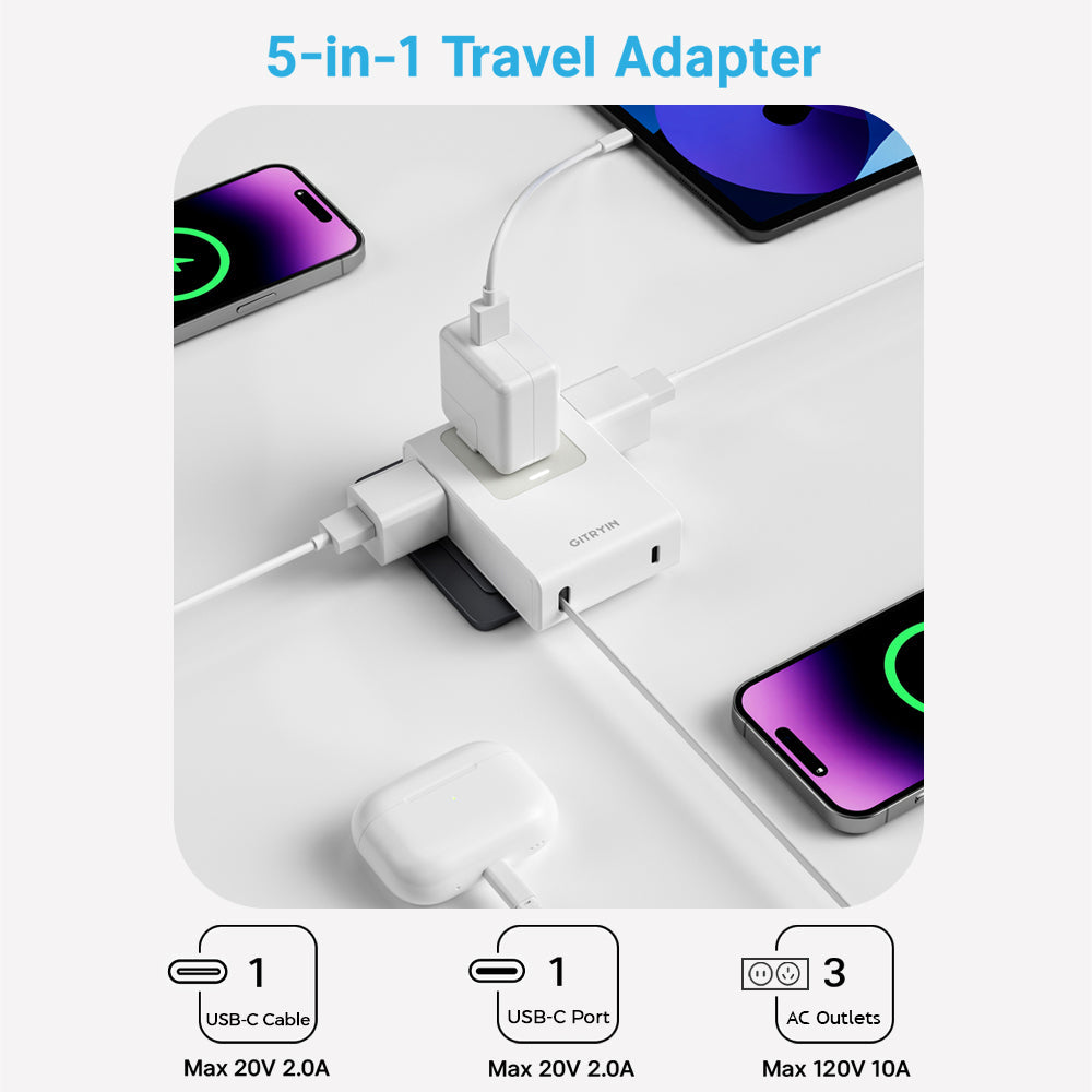 Gitryin Retractable Travel Adapter 5-in-1
