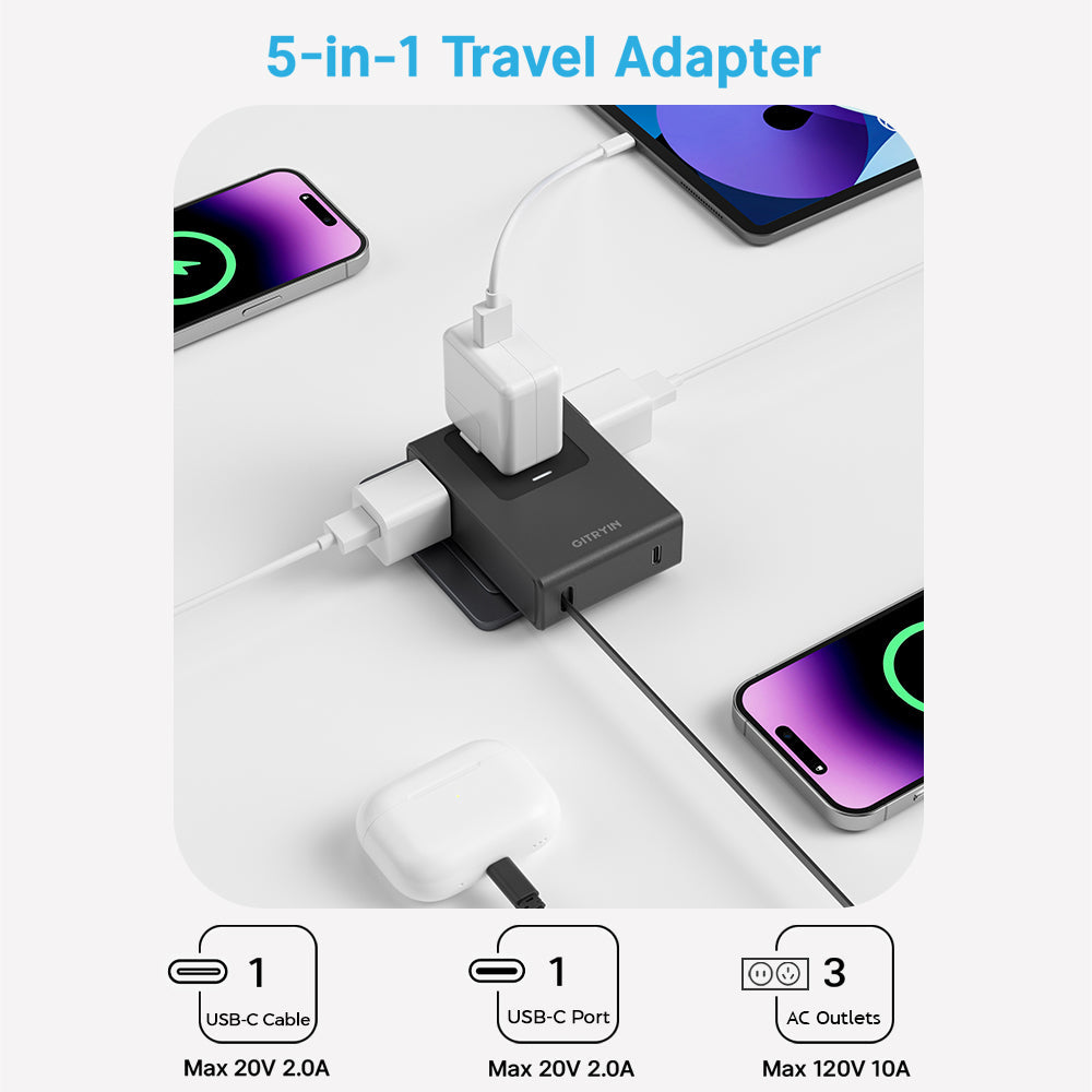 Gitryin Retractable Travel Adapter 5-in-1