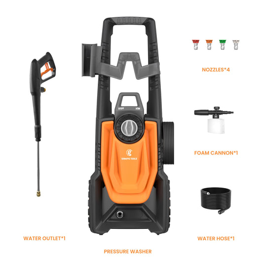 Giraffe Tools Pressure Washer, Max 2400 PSI, 2.3 GPM Electric Power Washer with 4 Quick-Connect Nozzles, Foam Cannon for Cars/Patios/Driveways/Fences