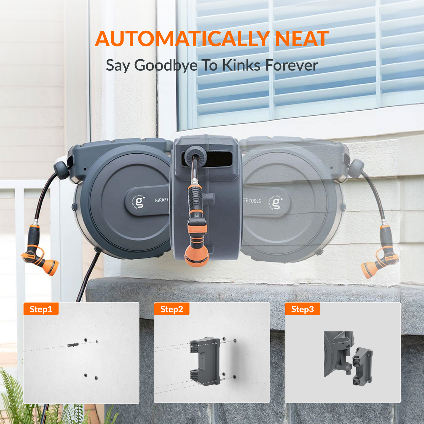 Retractable Garden Hose Reel-5/8in-62ft