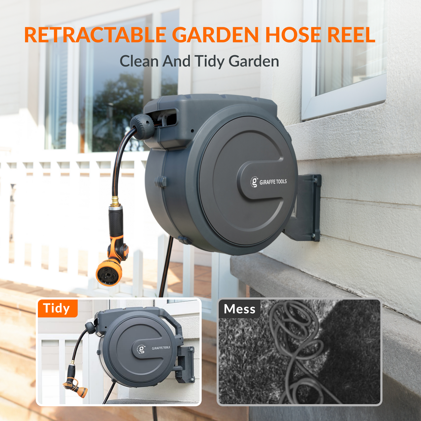 Retractable Garden Hose Reel-1/2in-155ft for CA