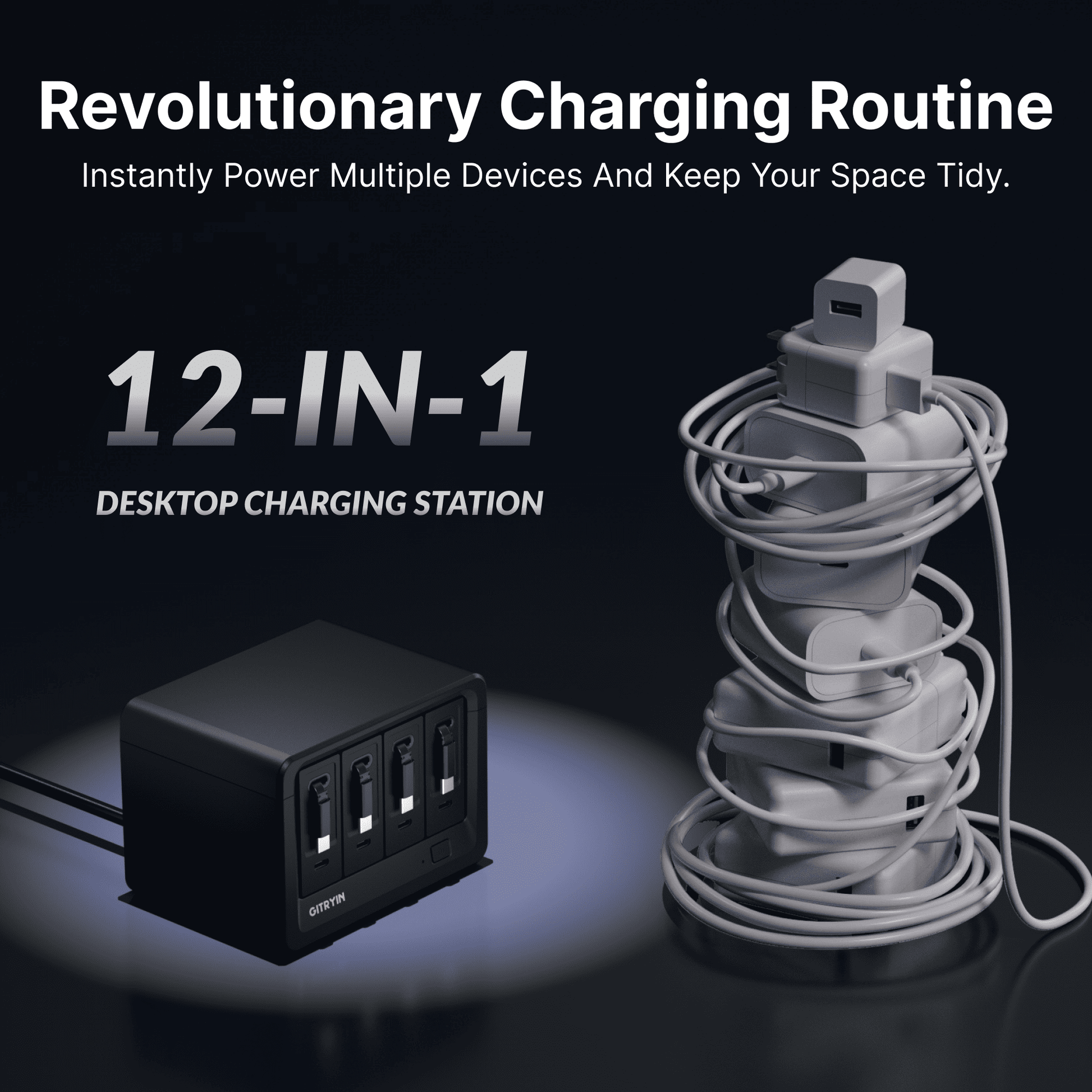 Gitryin Desktop Charging Station 12-in-1 Black Features