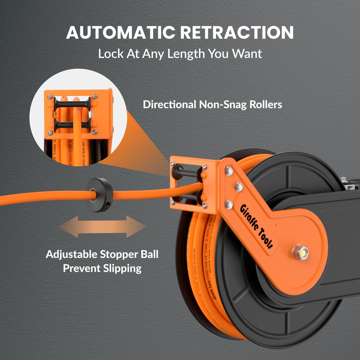 Retractable Air Hose Reel Plus-50ft-3/8in