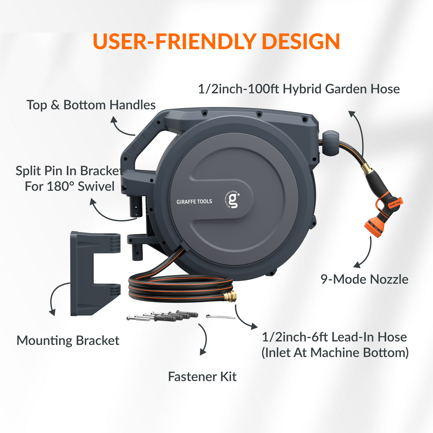 Retractable Garden Hose Reel-1/2in-100ft for CA