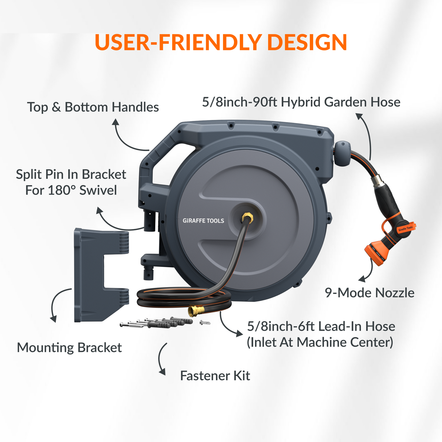 Retractable Garden Hose Reel-5/8in-90ft for CA