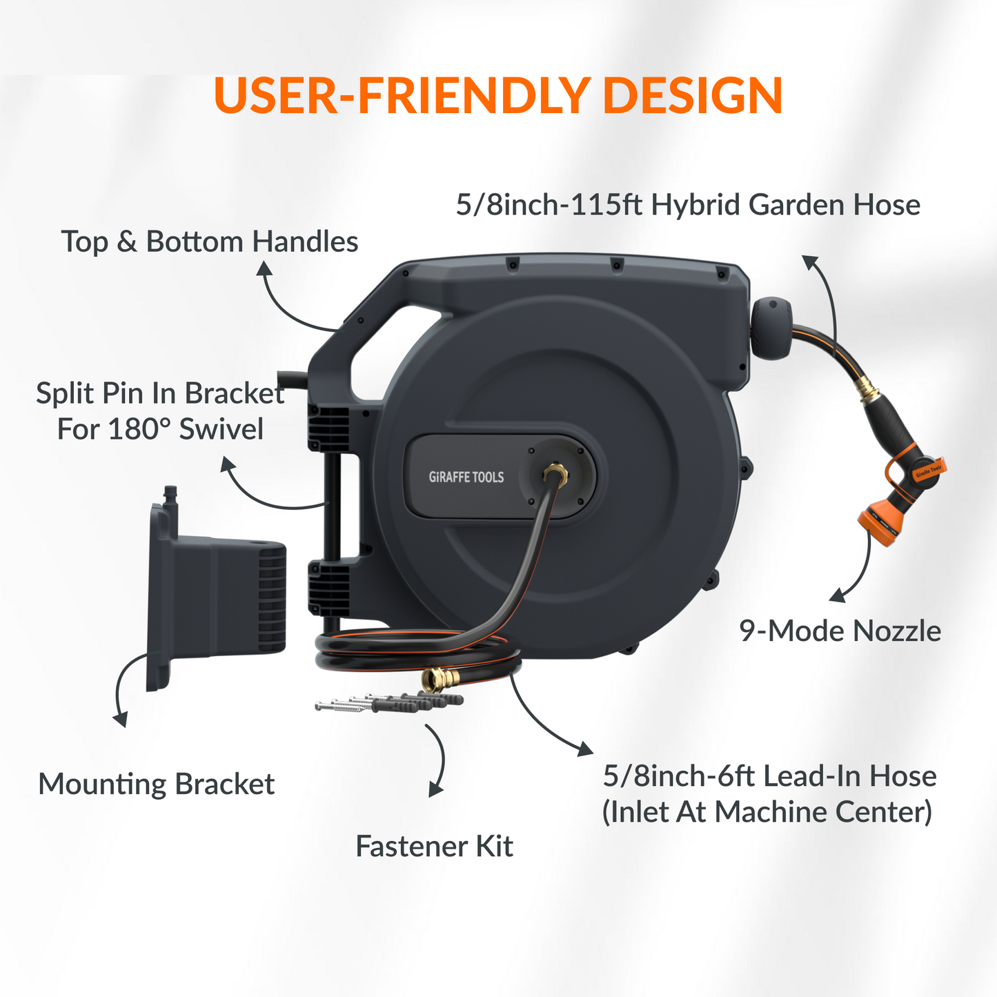 Retractable Garden Hose Reel-5/8in-115ft for CA