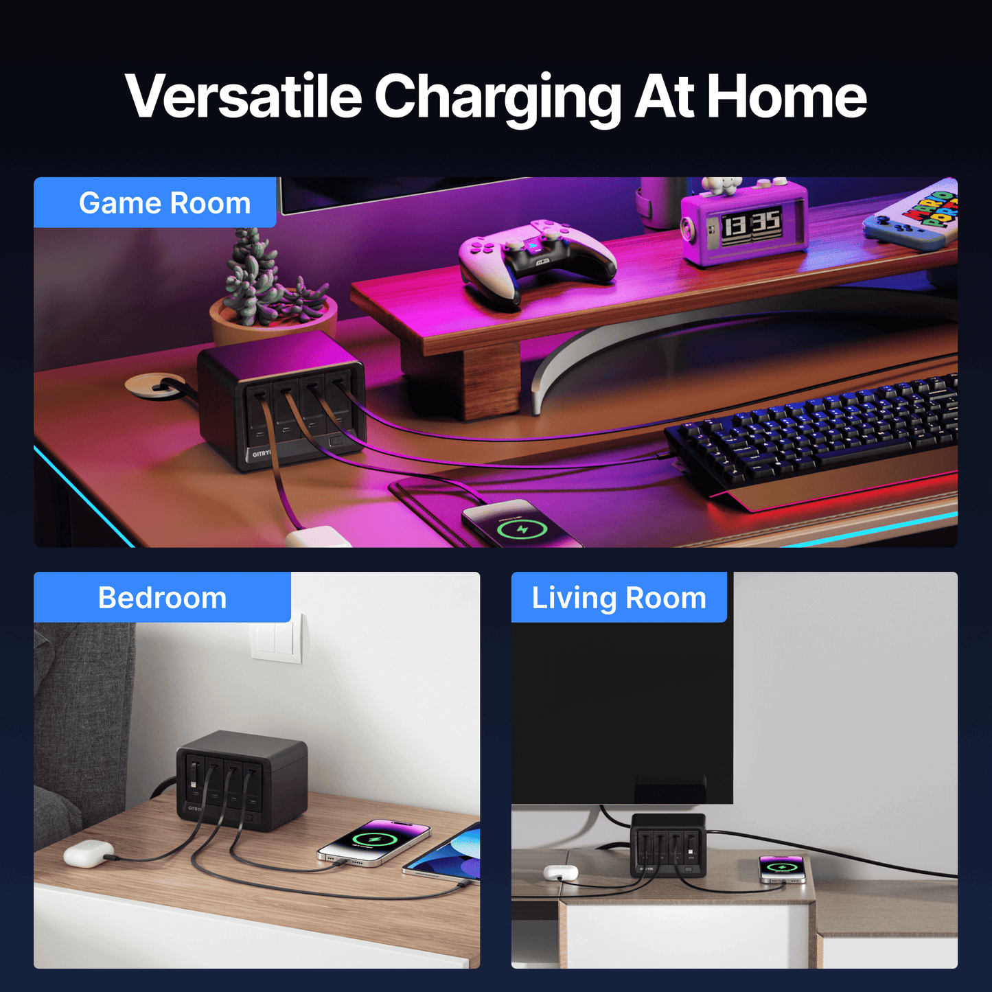 Gitryin Desktop Charging Station 12-in-1 Black Features