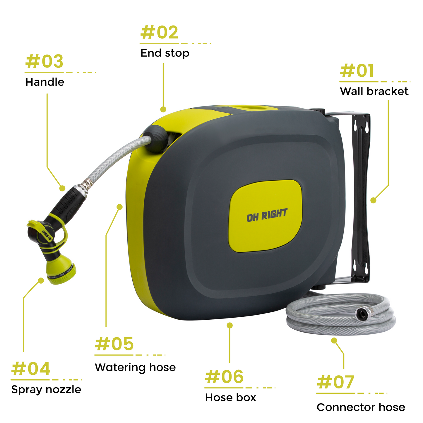Ohright Garden Hose Reel 75ft 5/8in - 115ft 1/2in - Heavy-duty Retractable Garden Hose