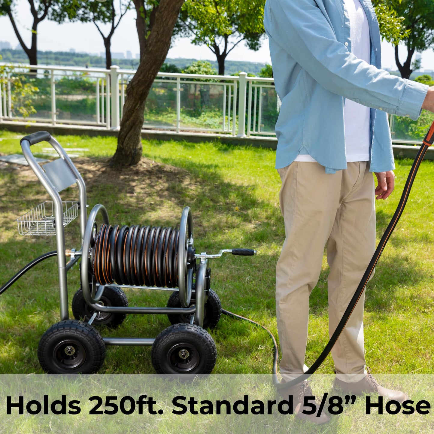 Garden Self-Guiding Hose Reel Cart-Heavy Duty - Giraffe Tools