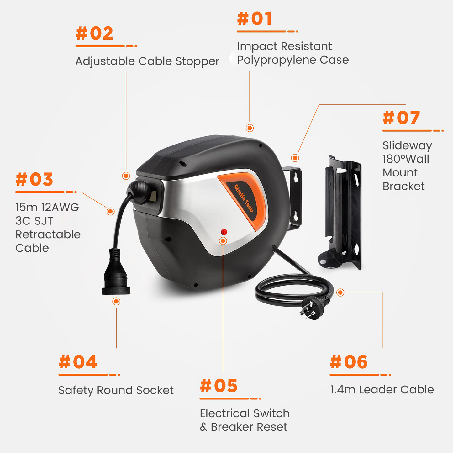 Retractable Extension Cord Reel-15m for AU