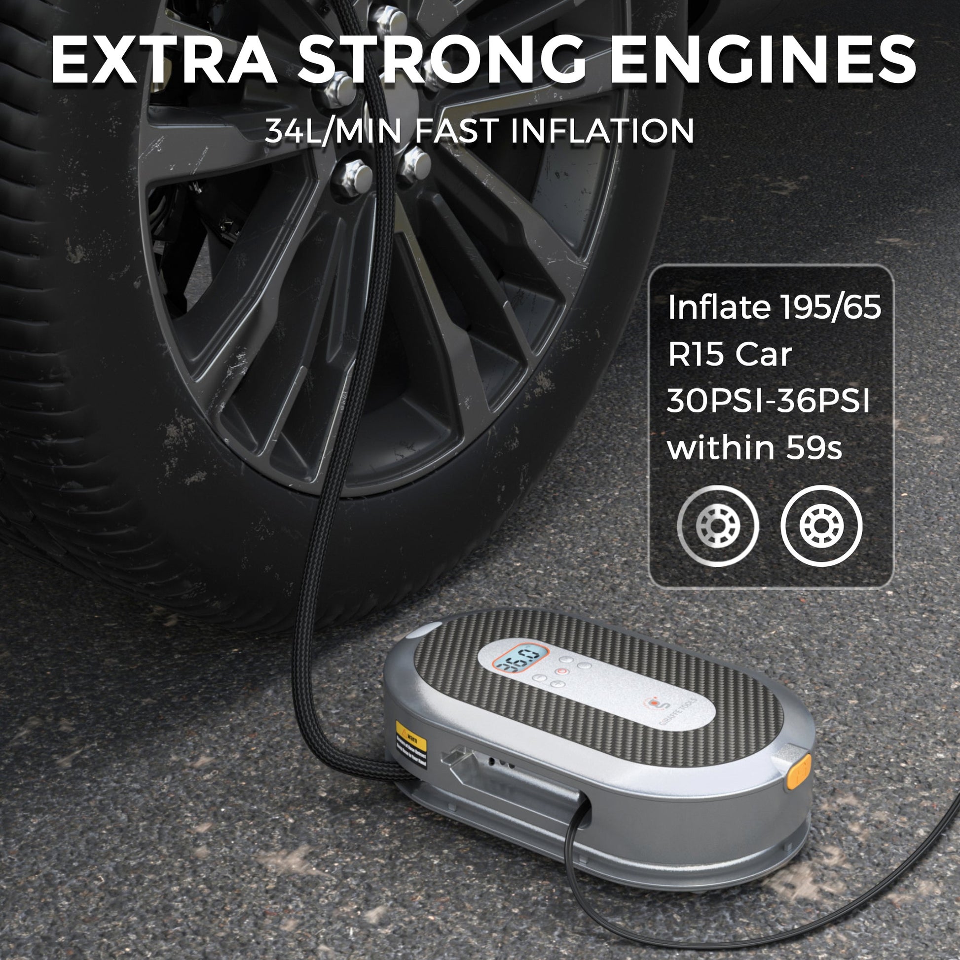 Retractable Air Compressor-Tire Inflator-Giraffe Tools