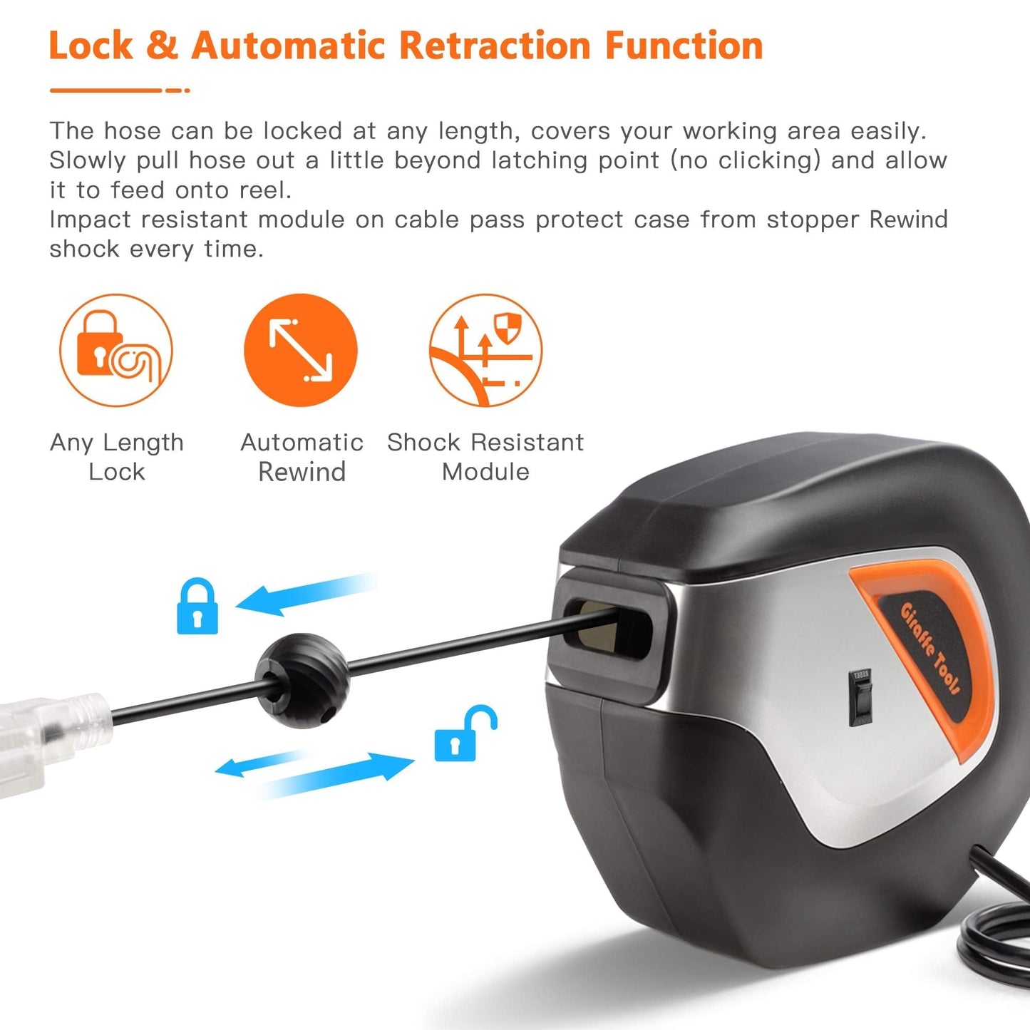 Retractable Extension Cord Reel-12/14/16 AWG-50ft - Giraffe Tools