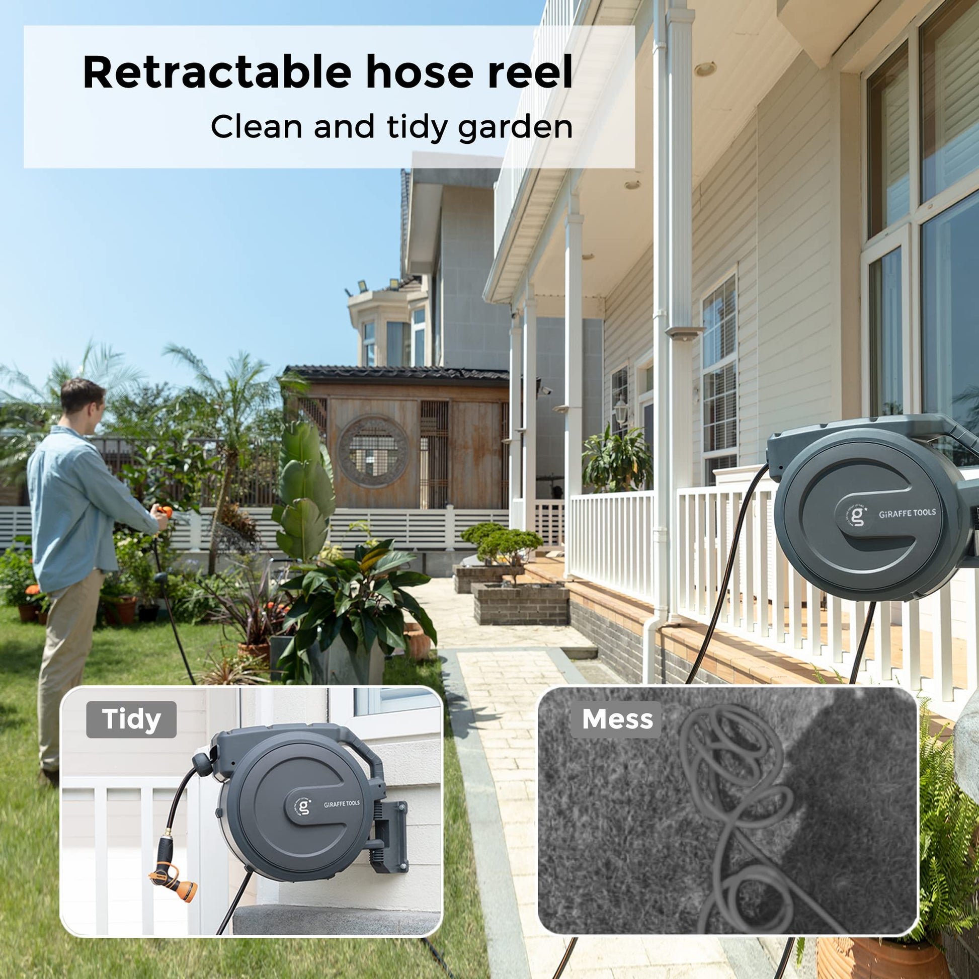 Garden Retractable Hose Reel-1/2in-100ft - Giraffe Tools