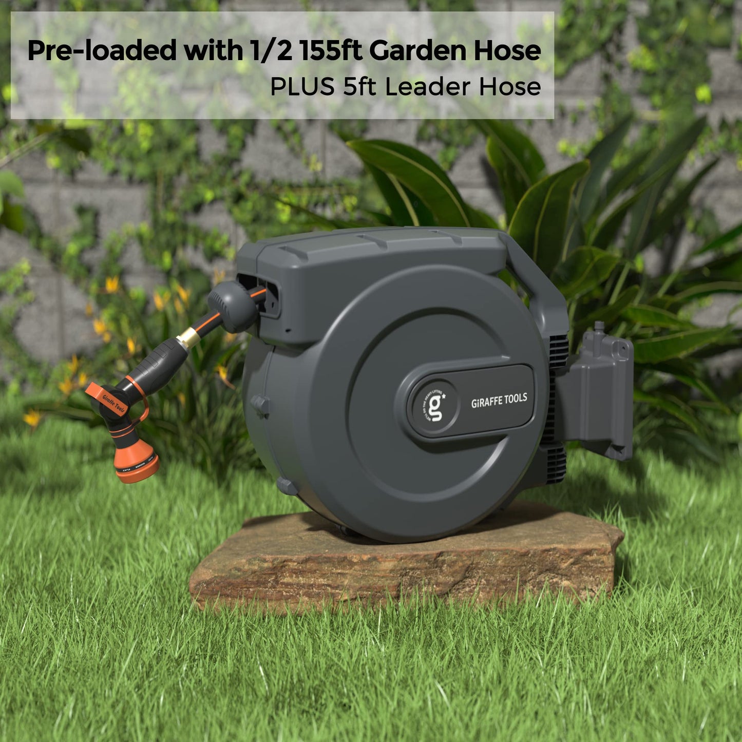 Garden Retractable Hose Reel-1/2in-155ft - Giraffe Tools