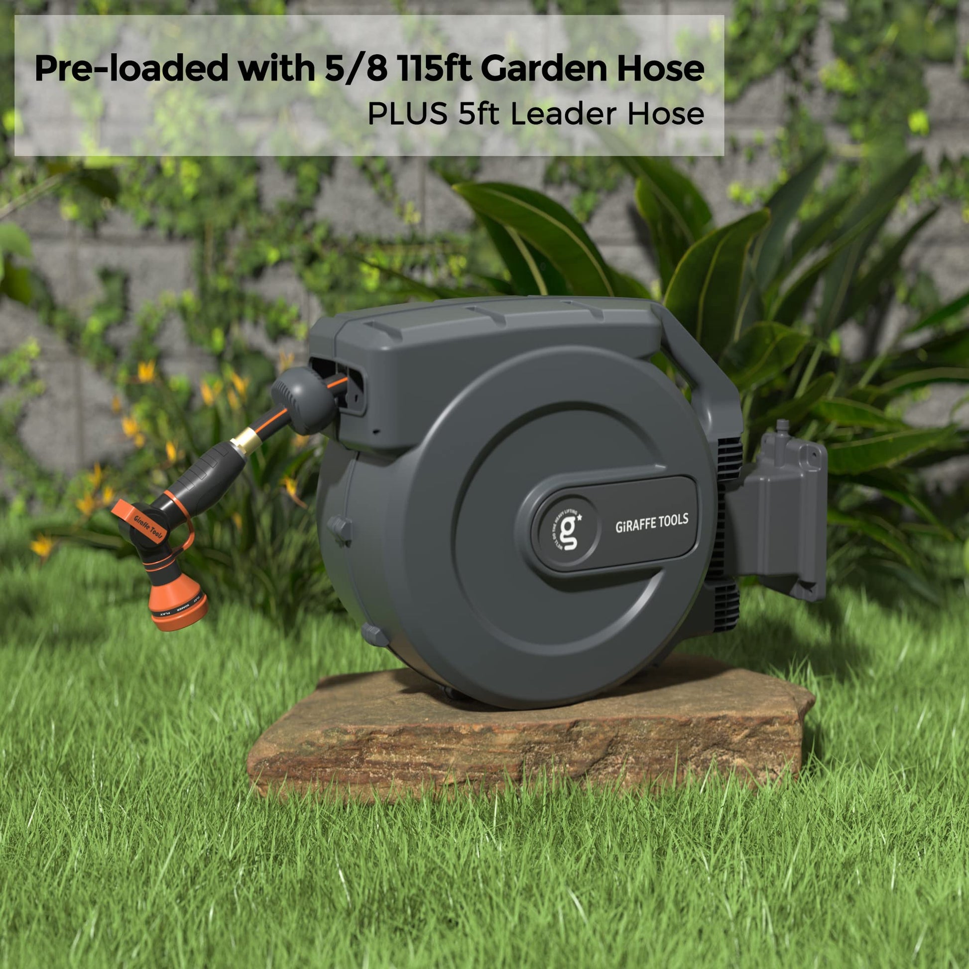 Garden Retractable Hose Reel-5/8in-115ft - Giraffe Tools