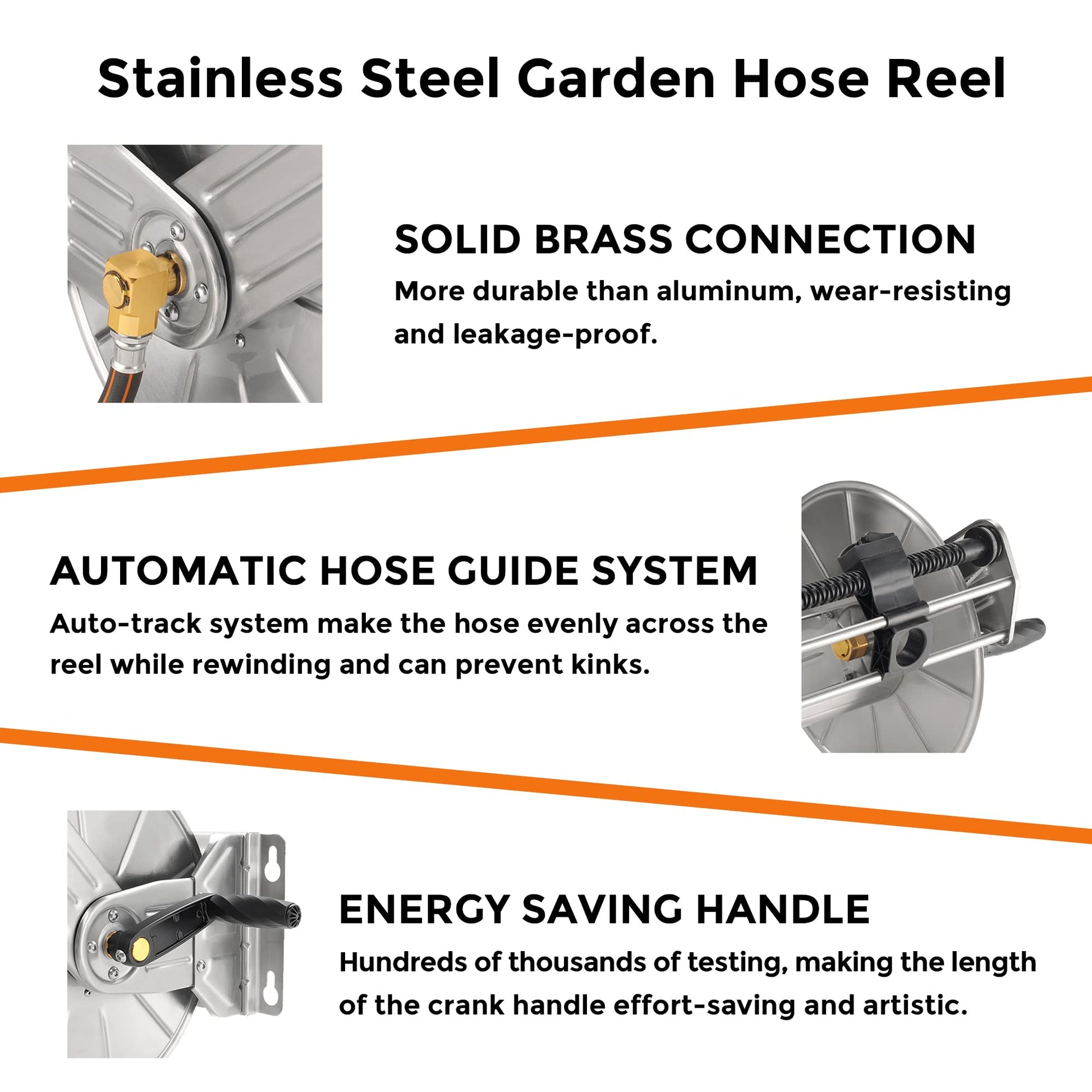 Garden Self-Guiding Hose Reel-Stainless Steel-Wall mounted - Giraffe Tools