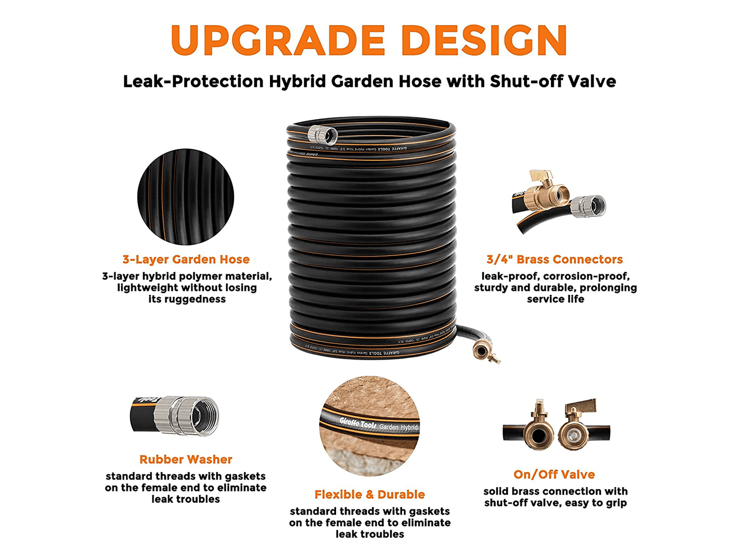 Hybrid Custom Hose With Shut-Off Valve 25ft-100ft - Giraffe Tools